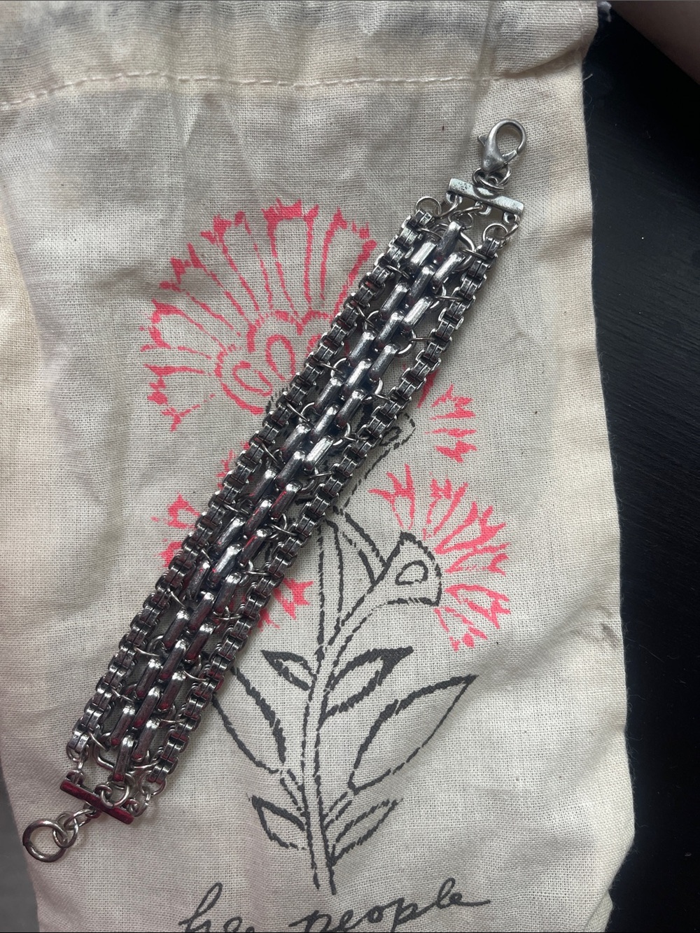 Free People Multi-Row Silver Chain Bracelet